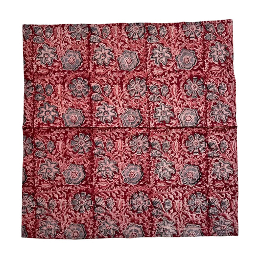 Pañuelo Meera - Kalamkari burdeos con medallones florales