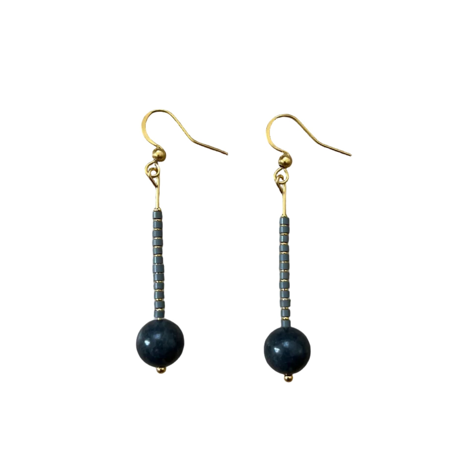 Pendientes Vita Gris - jade gris y metal dorado