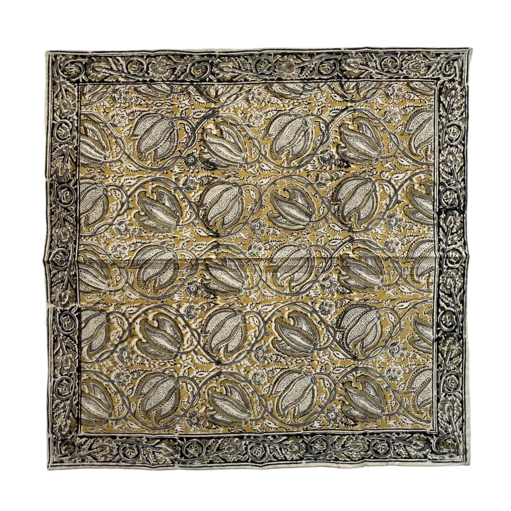 Pañuelo Draupadi - Kalamkari paisley dorado oliva