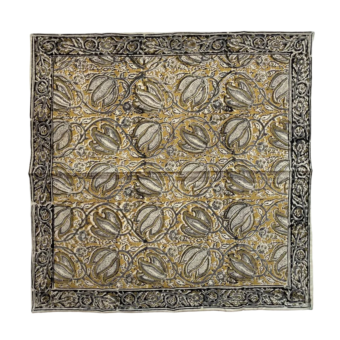 Pañuelo Draupadi - Kalamkari paisley dorado oliva