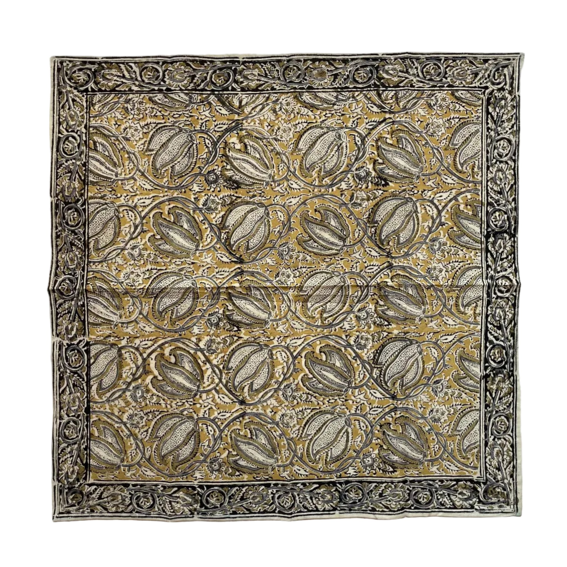 Pañuelo Draupadi - Kalamkari paisley dorado oliva