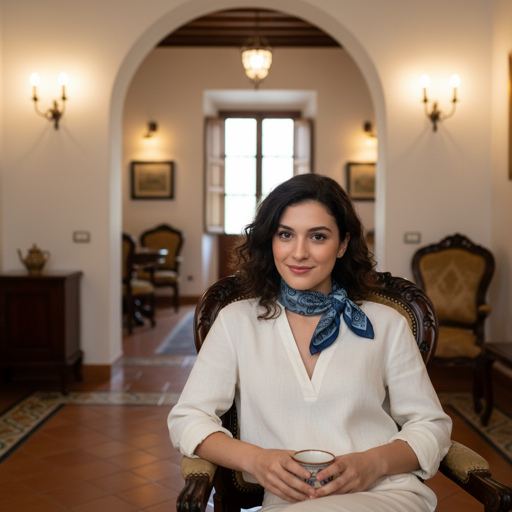 Chica en casa de Palermo con pañuelo Palermo estilo parisino